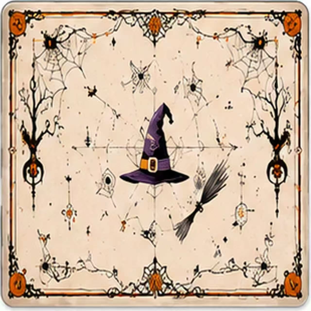 Hat and Broom Halloween mahjong table cover