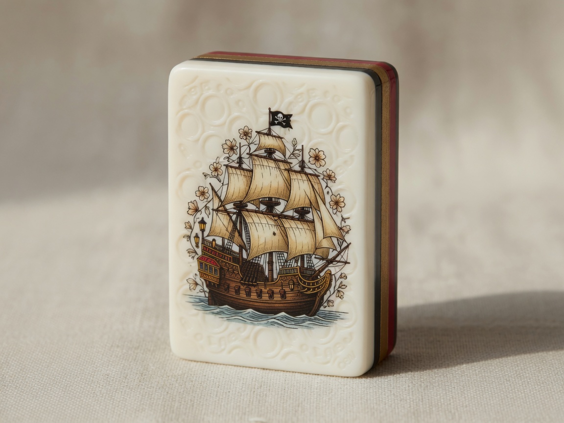 Pirate style multi-layer acrylic American Mah Jongg tile — ship flower face