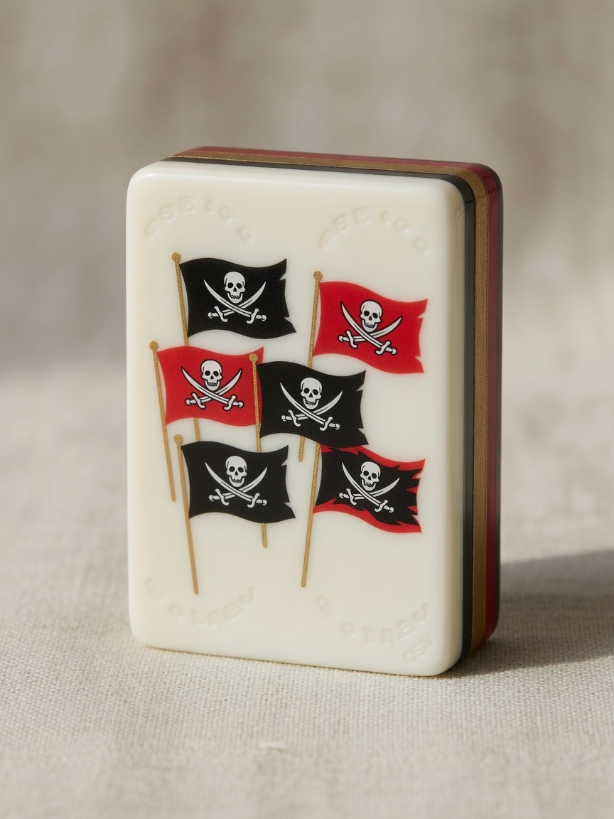 Pirate American Mah Jongg bam tile with skull flags