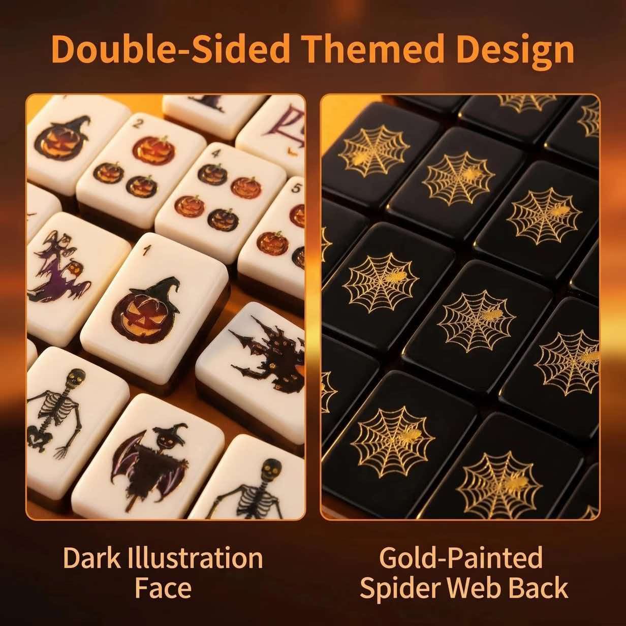Twilight Cobweb face vs back — dark Halloween illustration on ivory, gold web on black