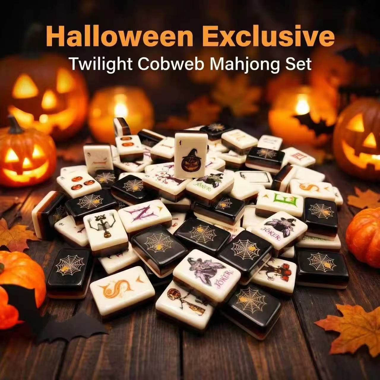 Twilight Cobweb lifestyle pile — ivory Halloween faces and gold cobweb backs