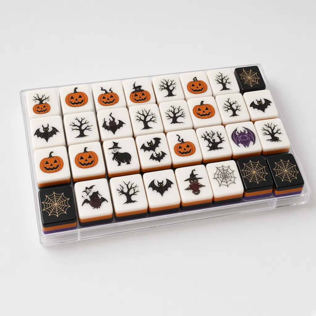 Custom Halloween American Mah Jongg set — pumpkin bat cobweb multi-layer acrylic OEM tiles