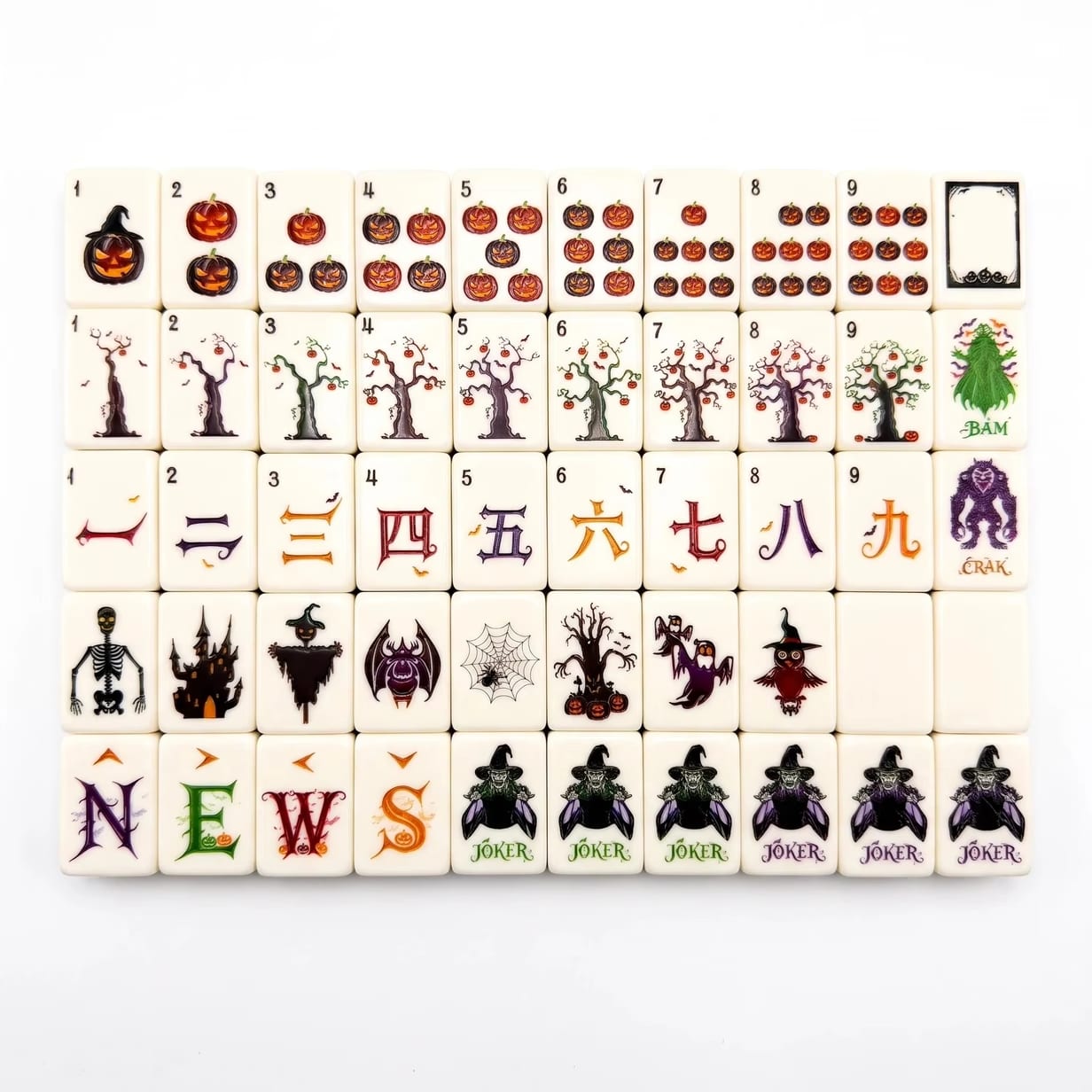 Twilight Cobweb Halloween Mah Jongg Set — Pumpkins & Gold Web Backs