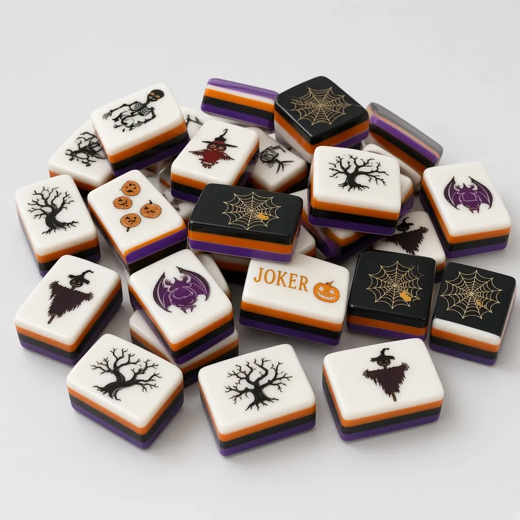 Custom Halloween American Mah Jongg set — pumpkin bat cobweb multi-layer acrylic OEM tiles