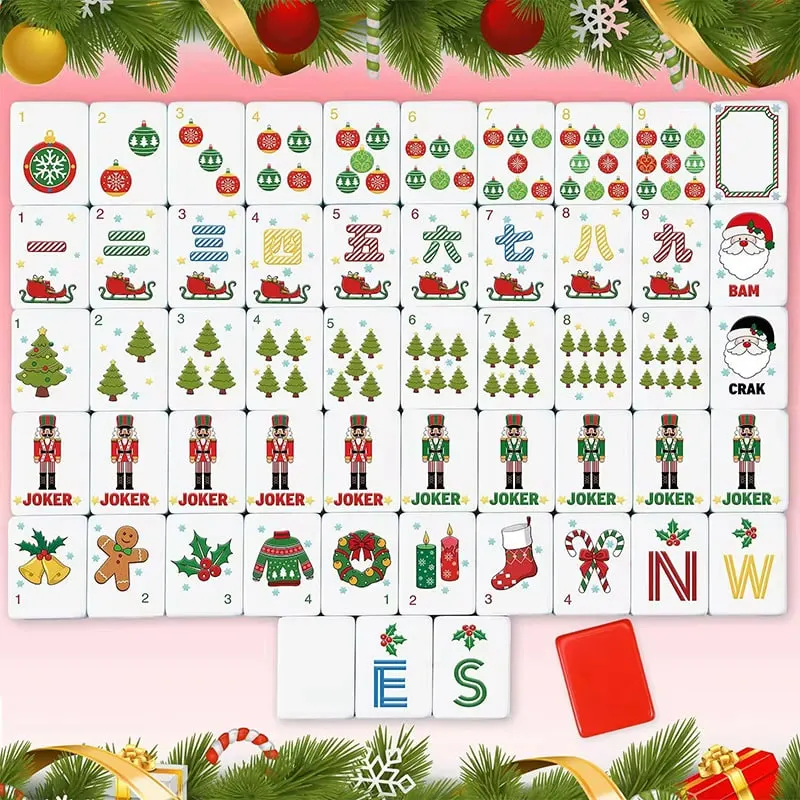 Ornament Forest Christmas American Mah Jongg set — bauble dots, trees, and nutcracker jokers