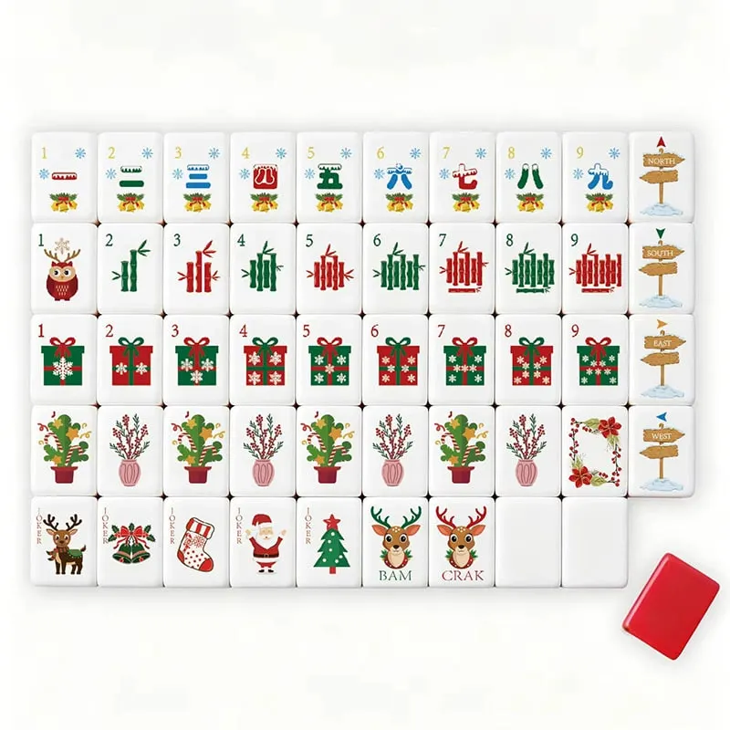 Reindeer Gifts Christmas American Mah Jongg set — gift-box tiles, reindeer, and Santa jokers